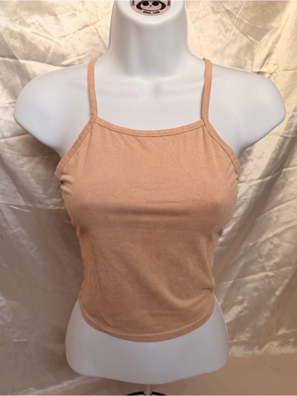 Nude Tan Square Racerback Spaghetti Strap Crop Tank